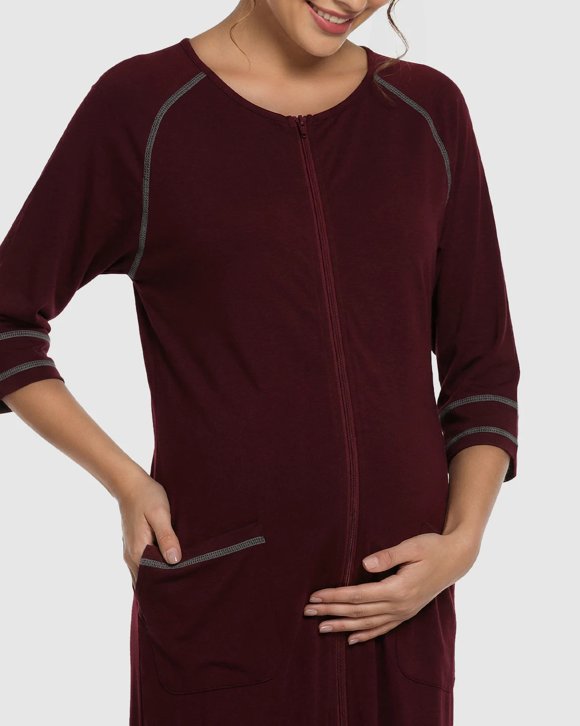 Front Zipper Loose Fit Maternity & Nursing Dress