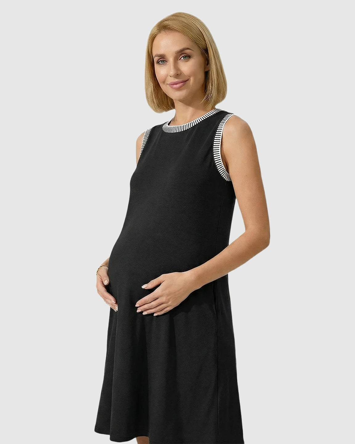 Sleeveless Mid-Waist Umbrella Skirt Maternity Dress