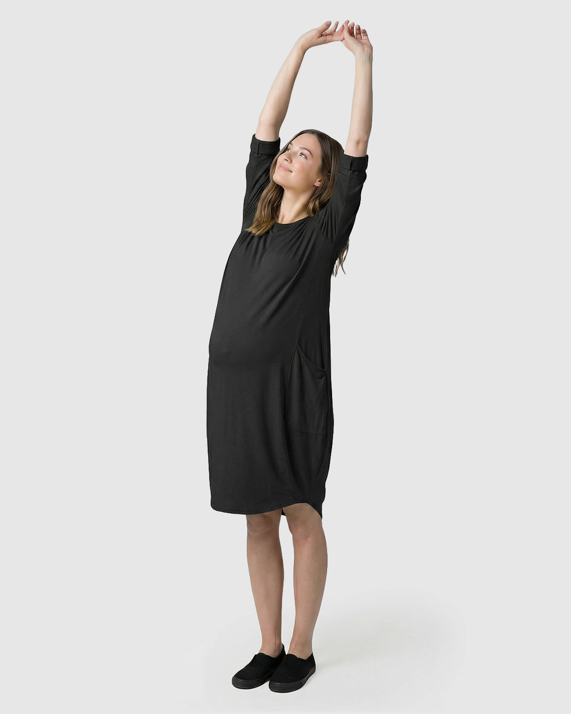 Pocketed Lantern Skirt Maternity Midi Dress