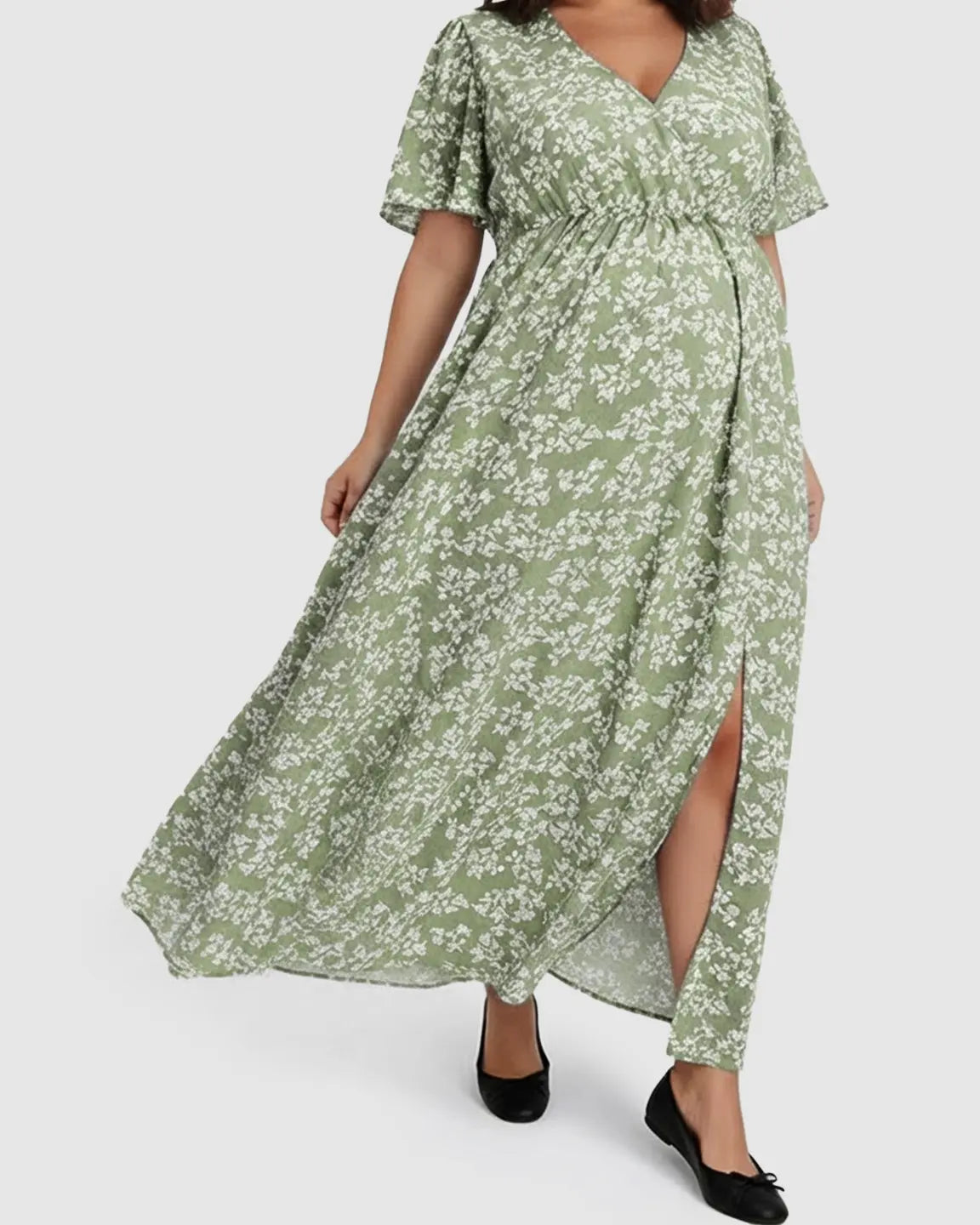 V-neck Bohemian Style Maternity Maxi Dress