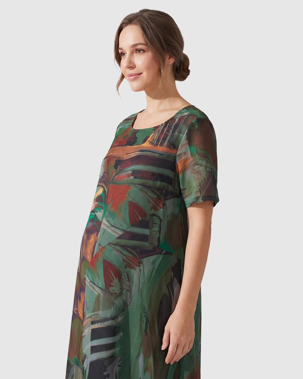 Flowy Green Abstract Print Maternity Dress