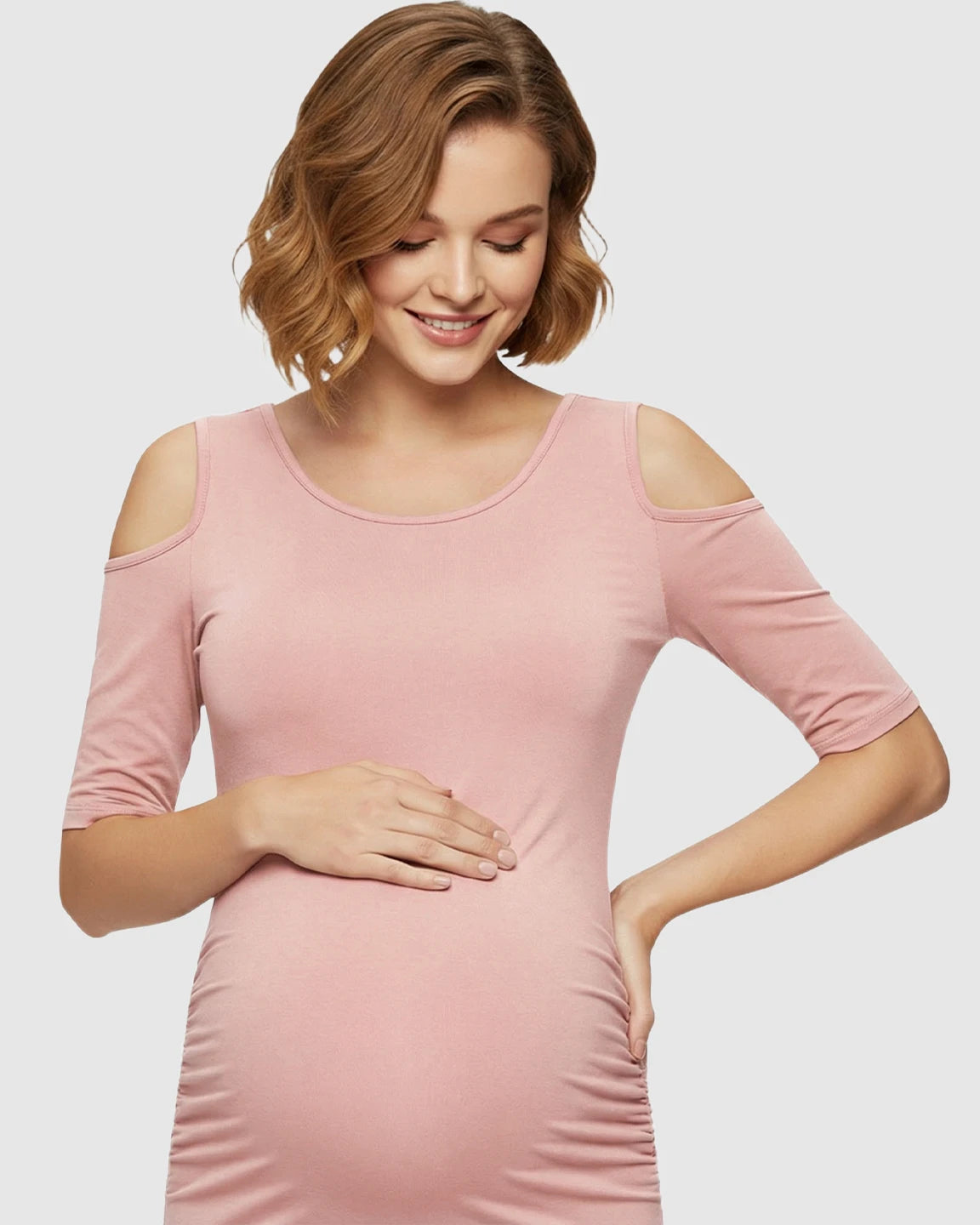 Cold Shoulder Ruched Bodycon Maternity Dress