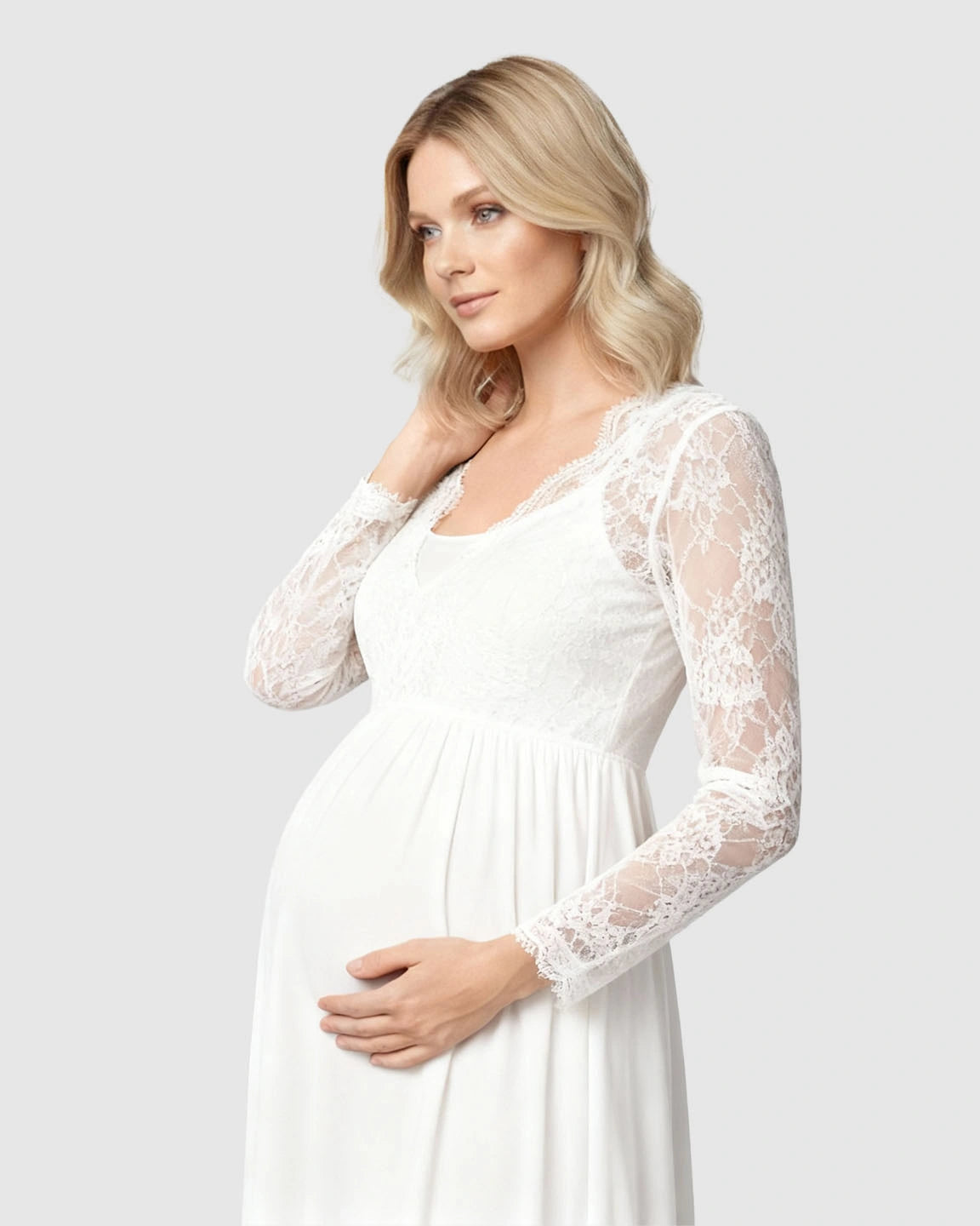 Scalloped Lace Neckline Elegant Maternity Gown