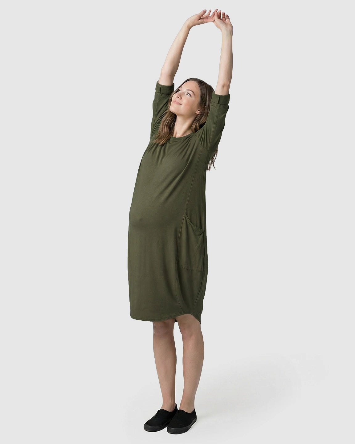 Pocketed Lantern Skirt Maternity Midi Dress