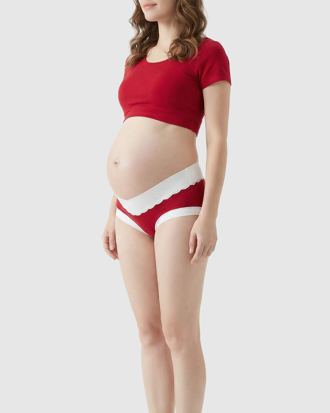 Lace Trim Mid-Waist Color Block Maternity Underwear
