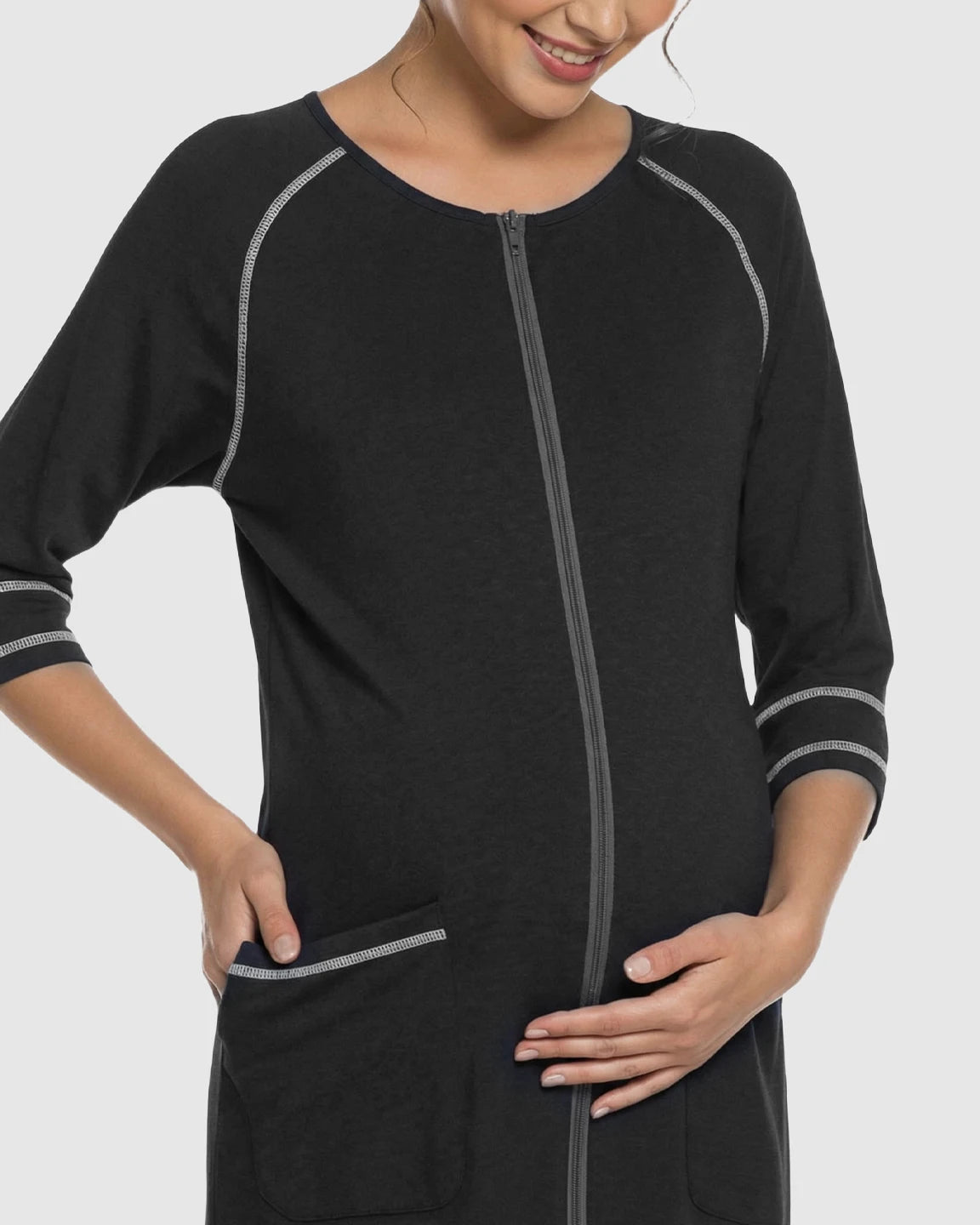 Front Zipper Loose Fit Maternity & Nursing Dress