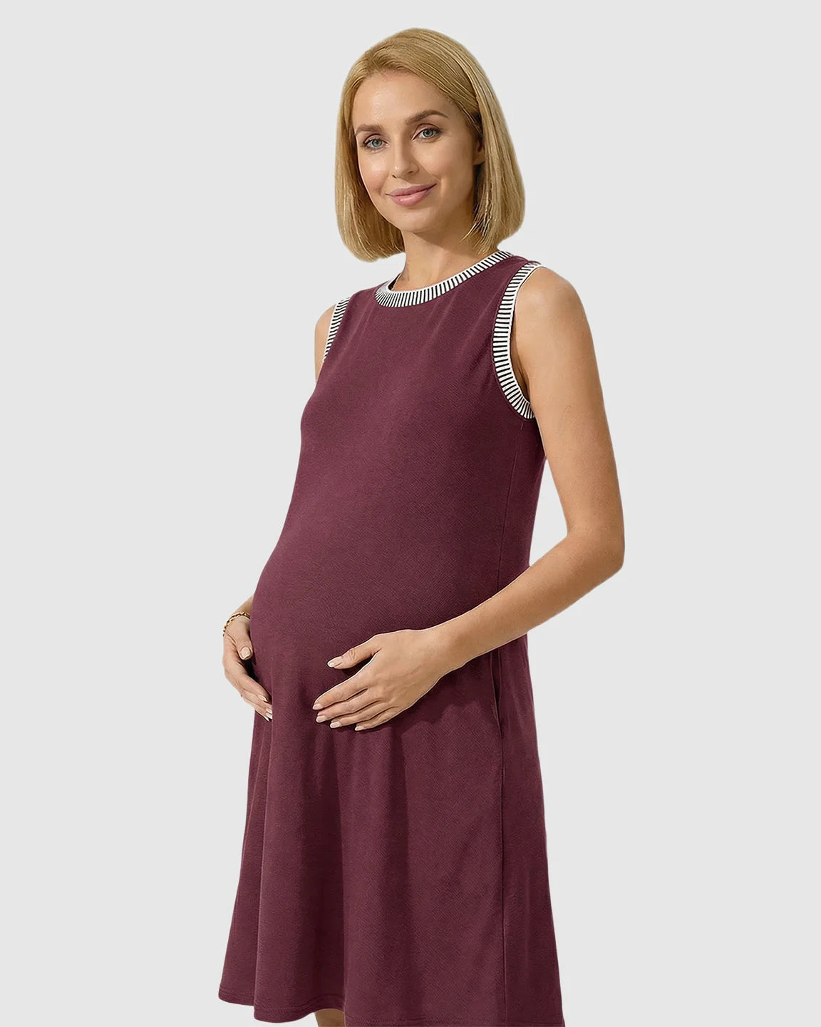 Sleeveless Mid-Waist Umbrella Skirt Maternity Dress
