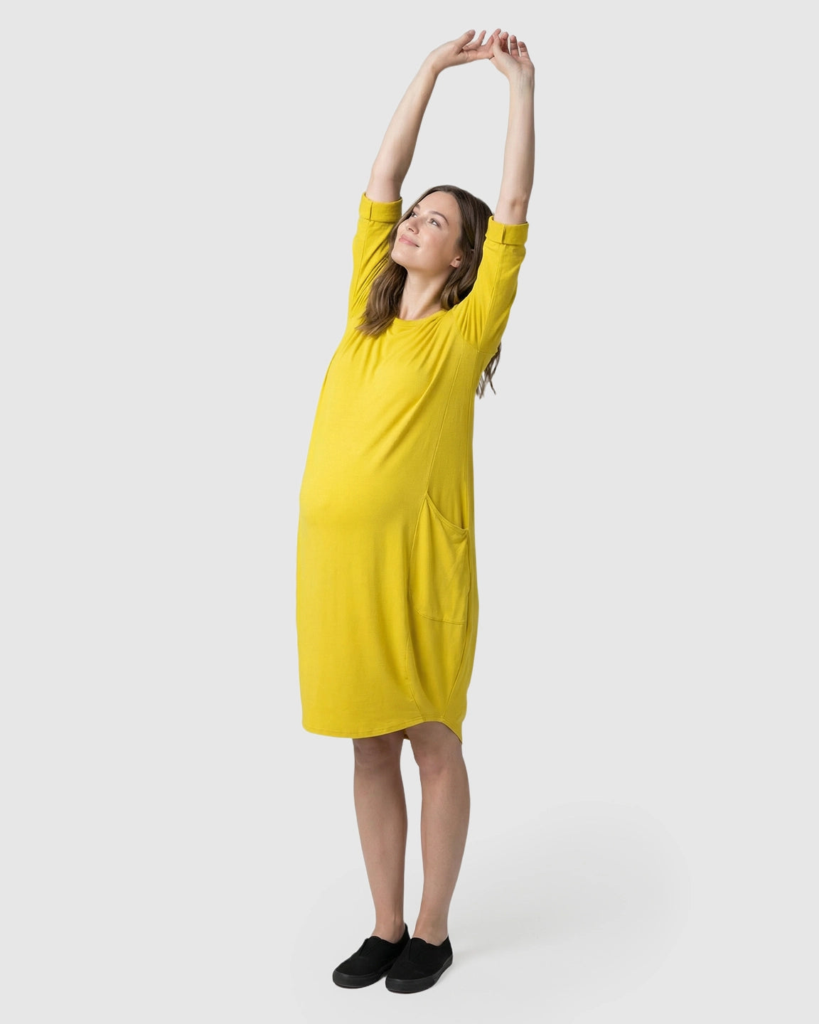 Pocketed Lantern Skirt Maternity Midi Dress