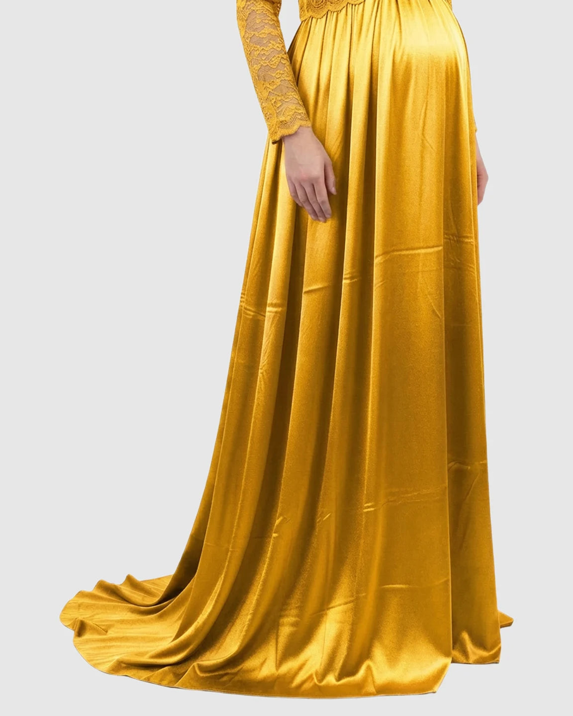 Lace Spliced Bodice Trailing Skirt Maternity Photoshoot Maxi Dress