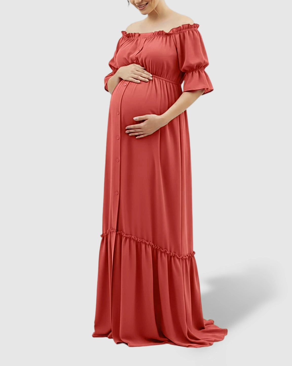 Elegant Off-Shoulder Flared Maternity Long Dress