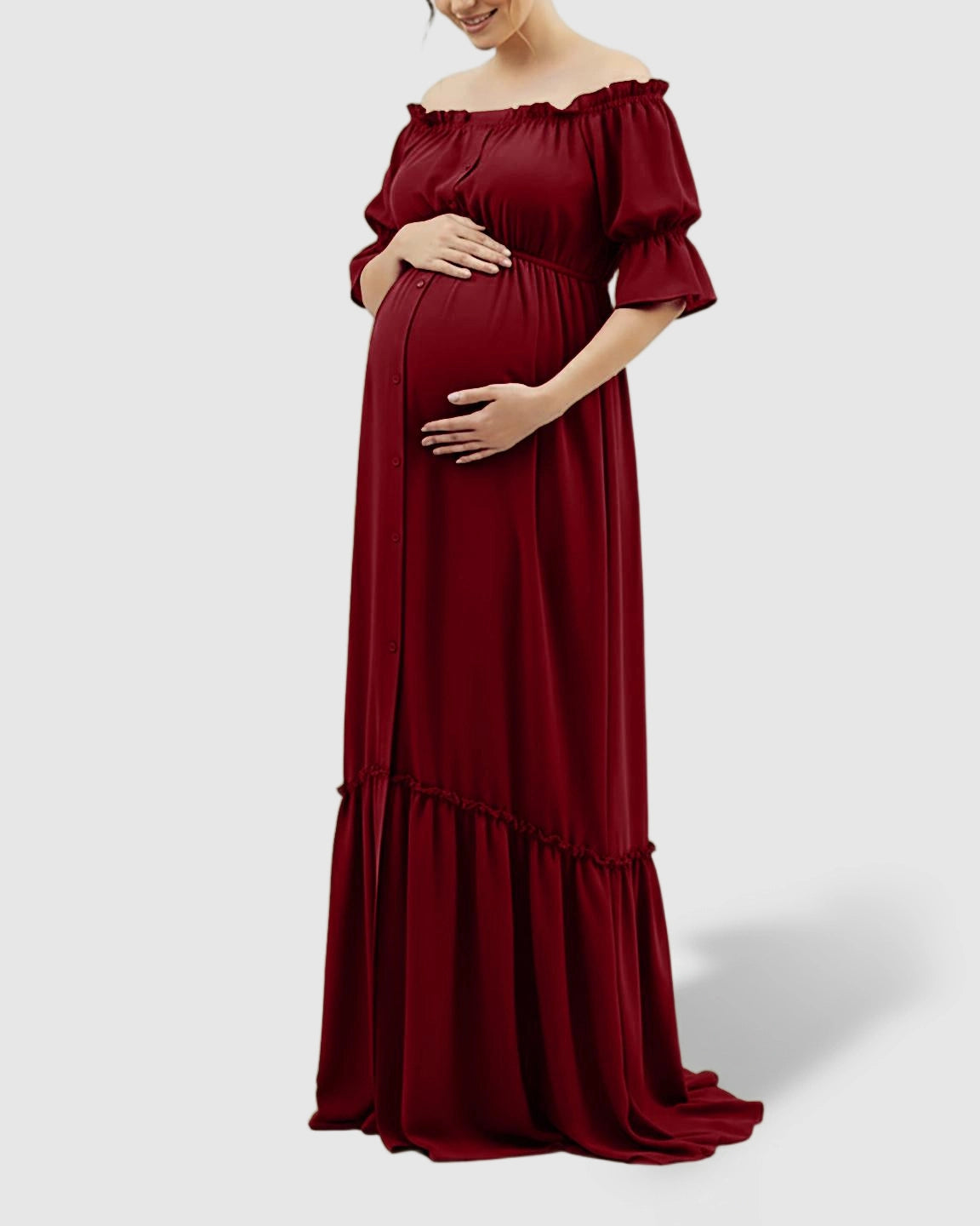Elegant Off-Shoulder Flared Maternity Long Dress