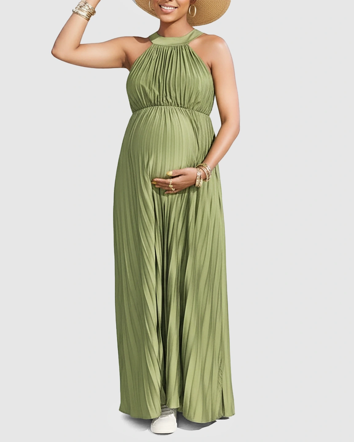Elegant Faux Silk Floor Length Maternity Maxi Dress