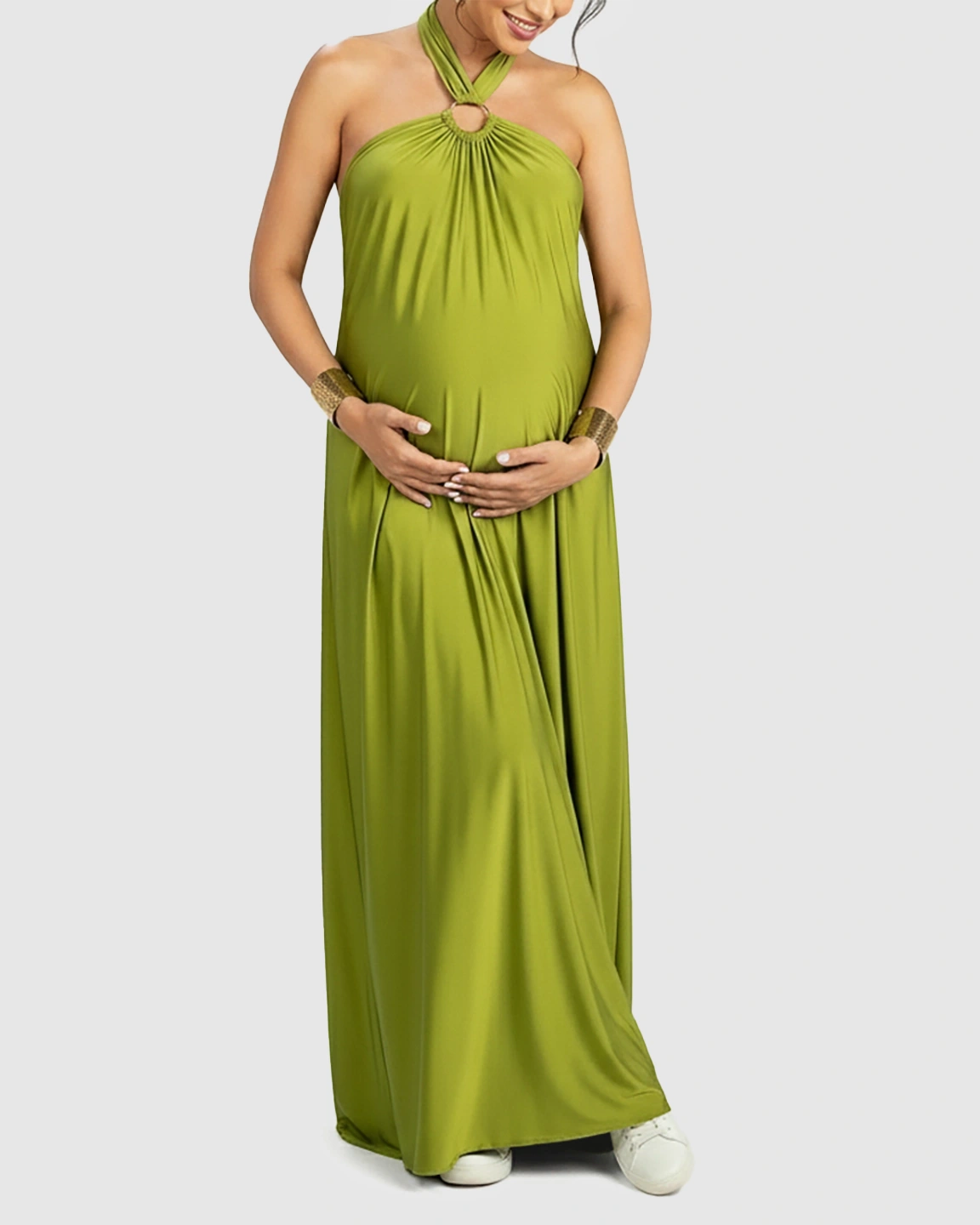 Backless Halter Neck Chiffon Maternity Maxi Dress