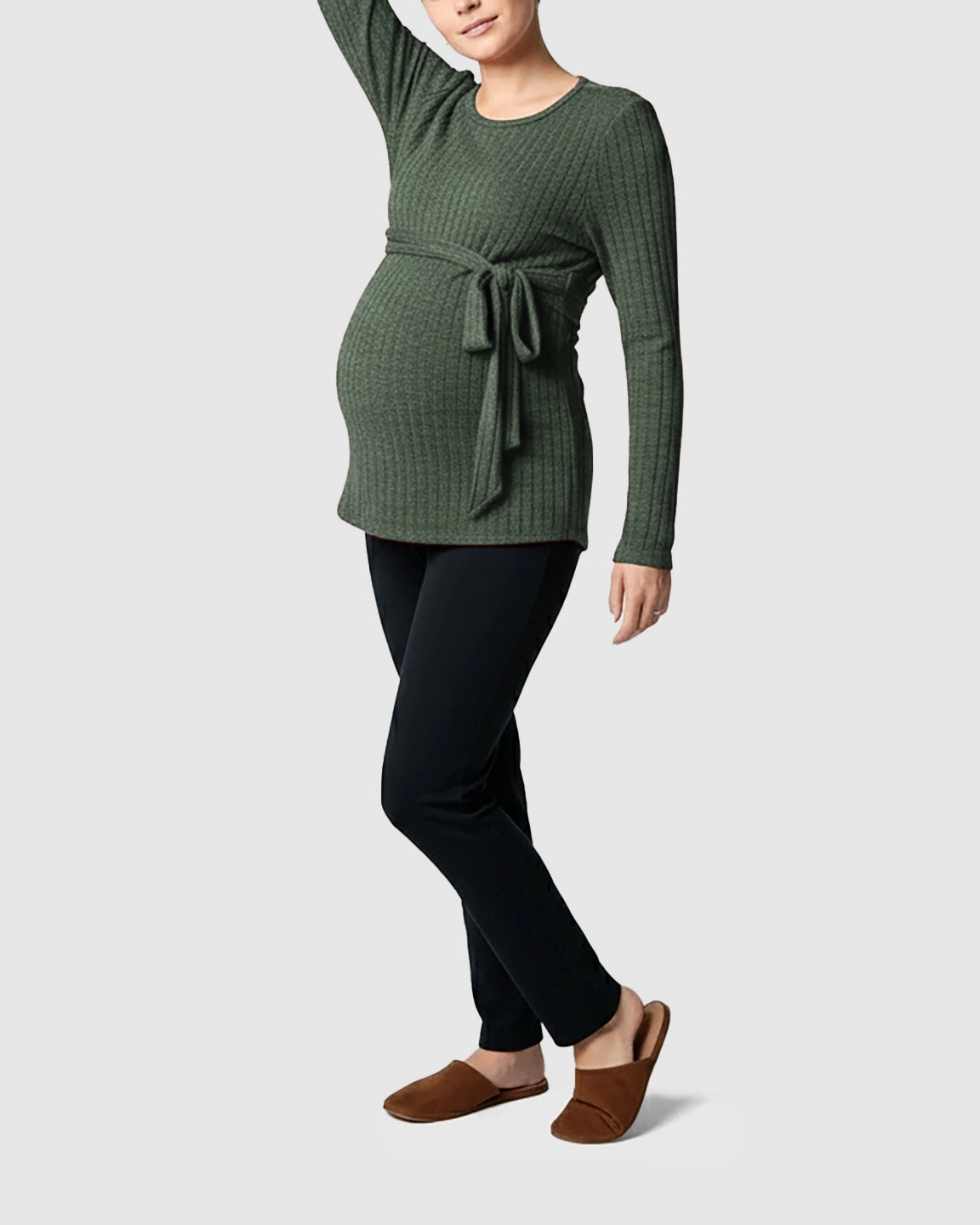 Ribbed Knit Tie-Waist Long Sleeve Maternity Top