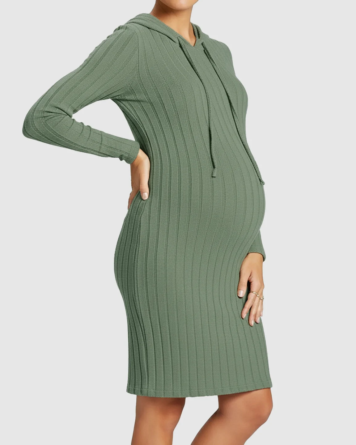 Ribbed Bodycon Hooded Maternity Midi Dress