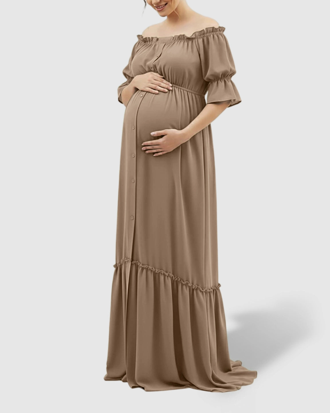 Elegant Off-Shoulder Flared Maternity Long Dress