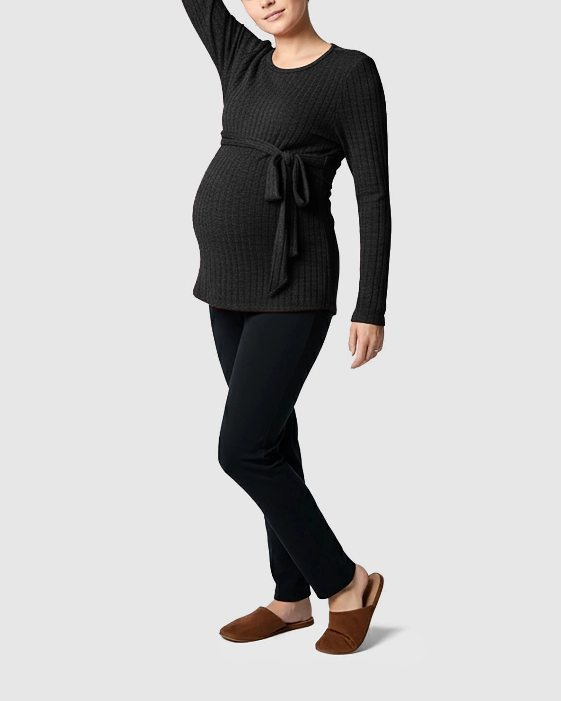Ribbed Knit Tie-Waist Long Sleeve Maternity Top