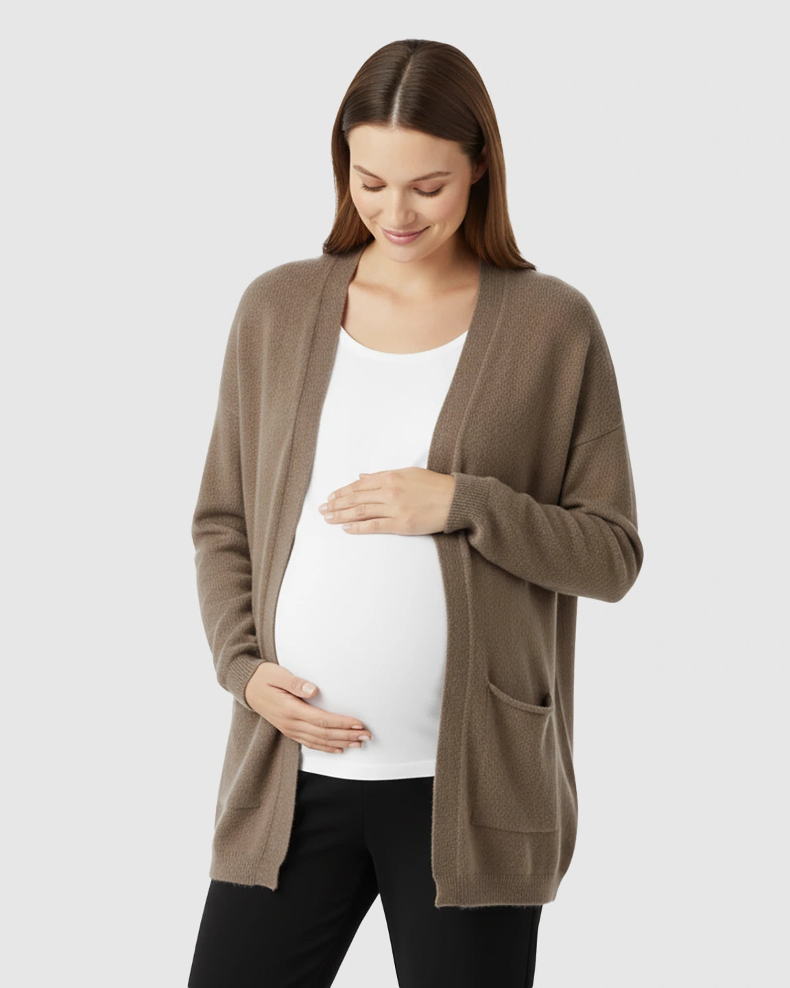Cozy Wool Blend Long Knit Maternity Cardigan