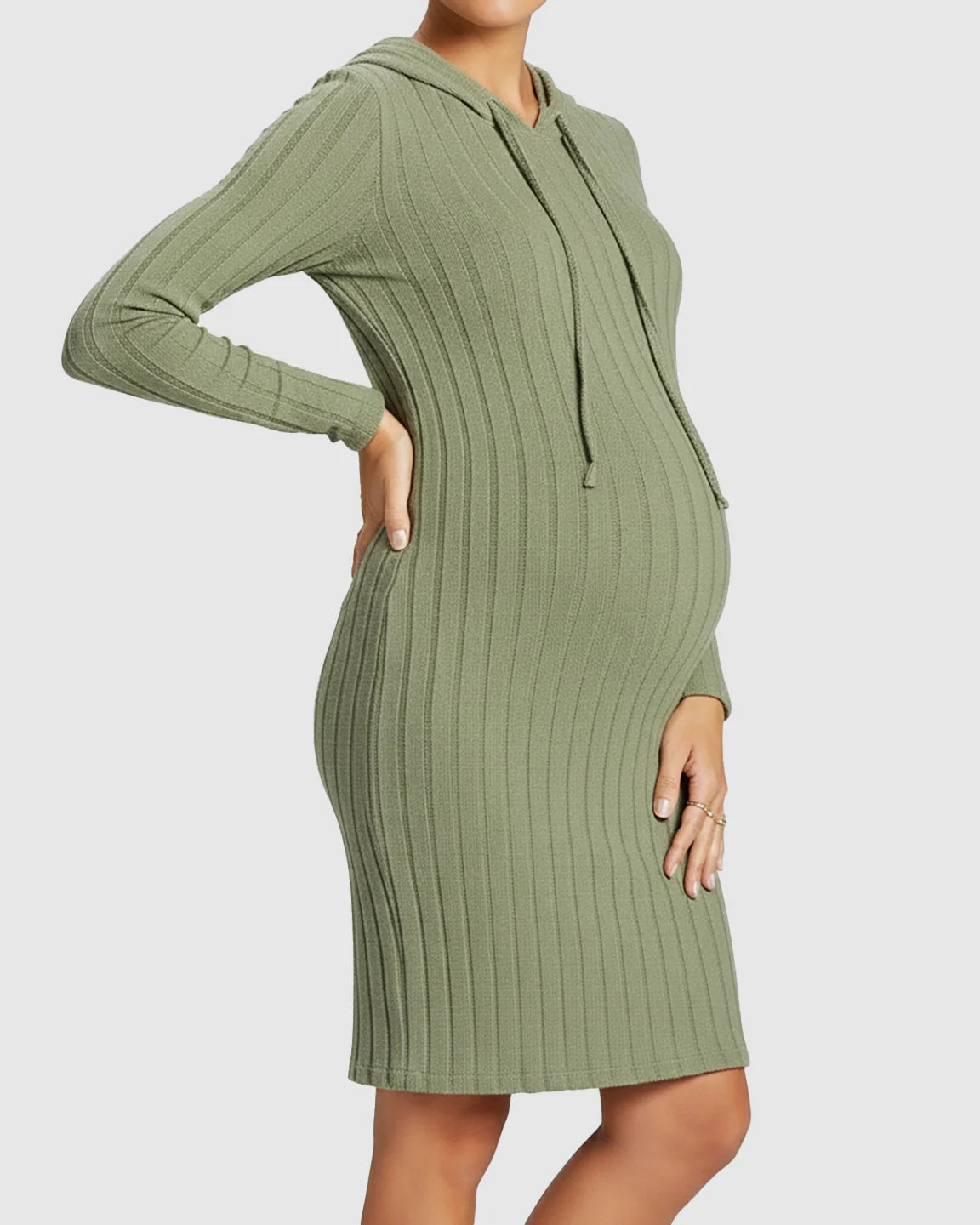 Ribbed Bodycon Hooded Maternity Midi Dress