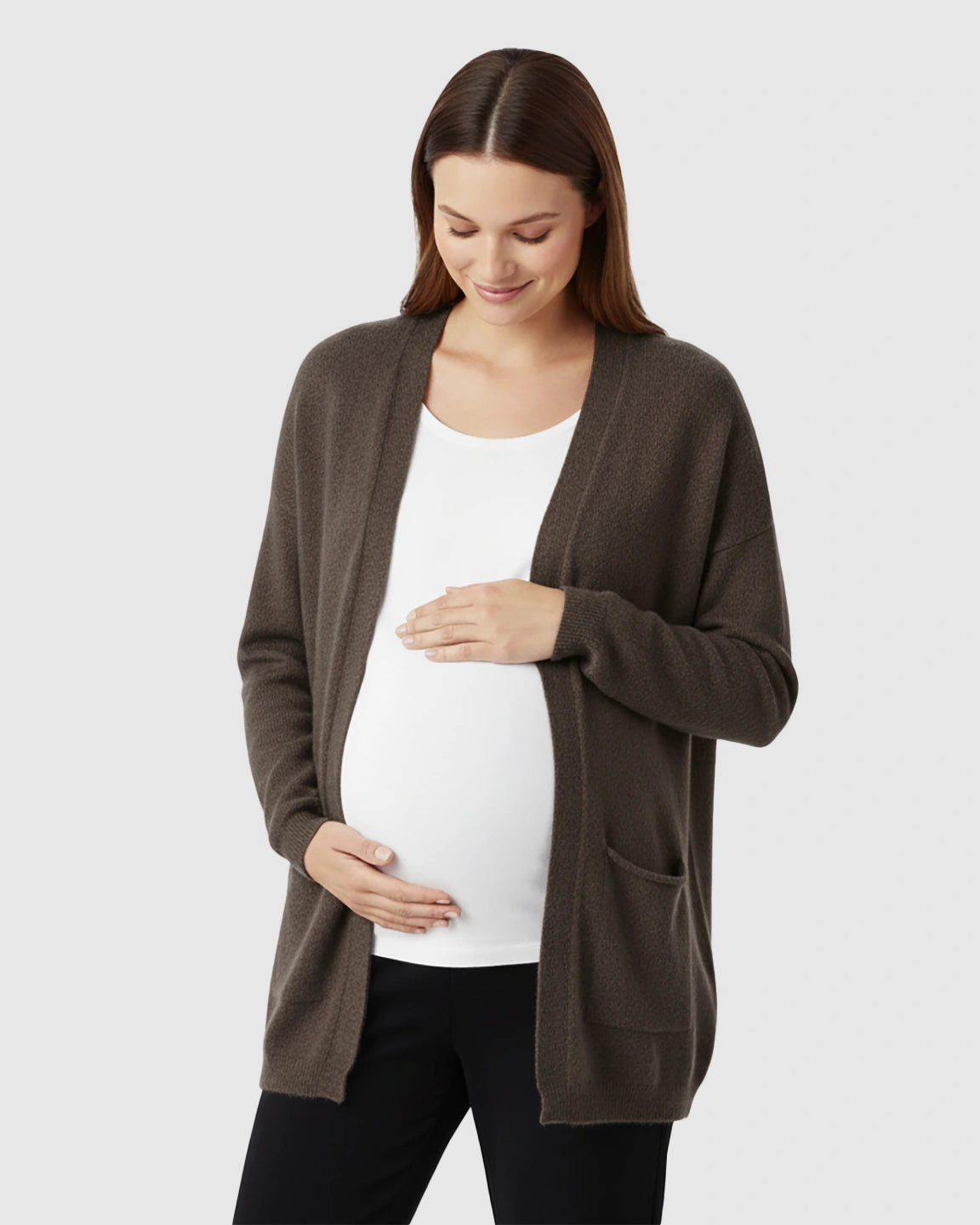 Cozy Wool Blend Long Knit Maternity Cardigan