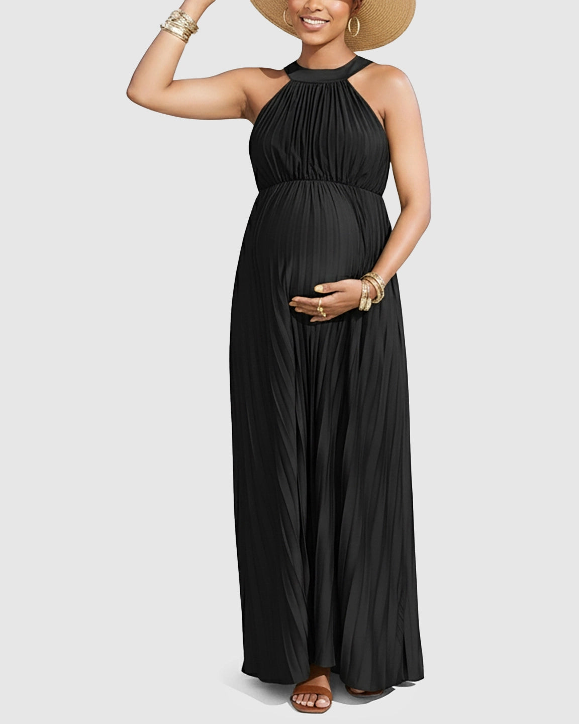Elegant Faux Silk Floor Length Maternity Maxi Dress
