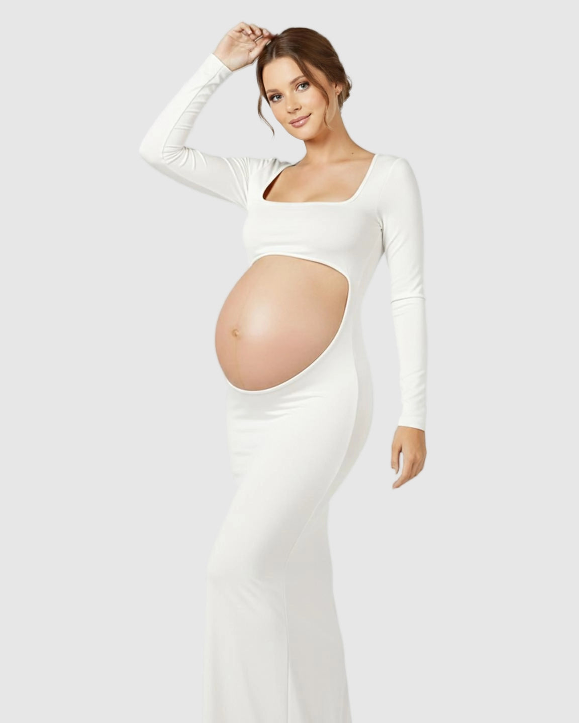 Belly-Cutout Bodycon Long Sleeve Maternity Maxi Dress