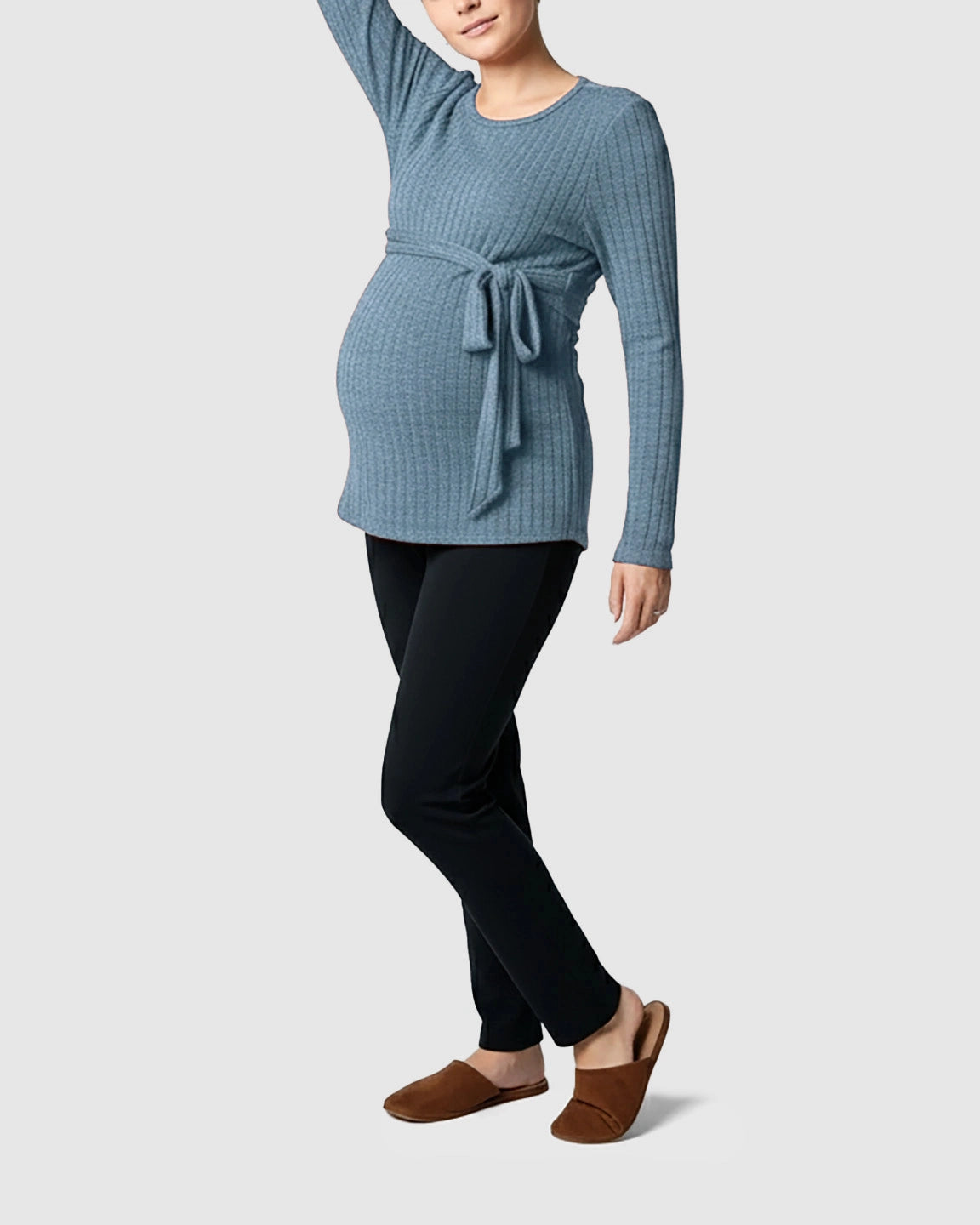 Ribbed Knit Tie-Waist Long Sleeve Maternity Top