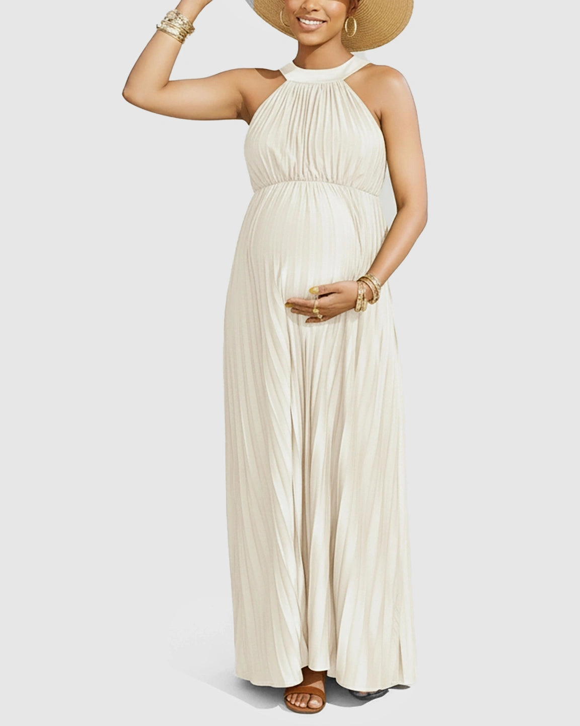 Elegant Faux Silk Floor Length Maternity Maxi Dress