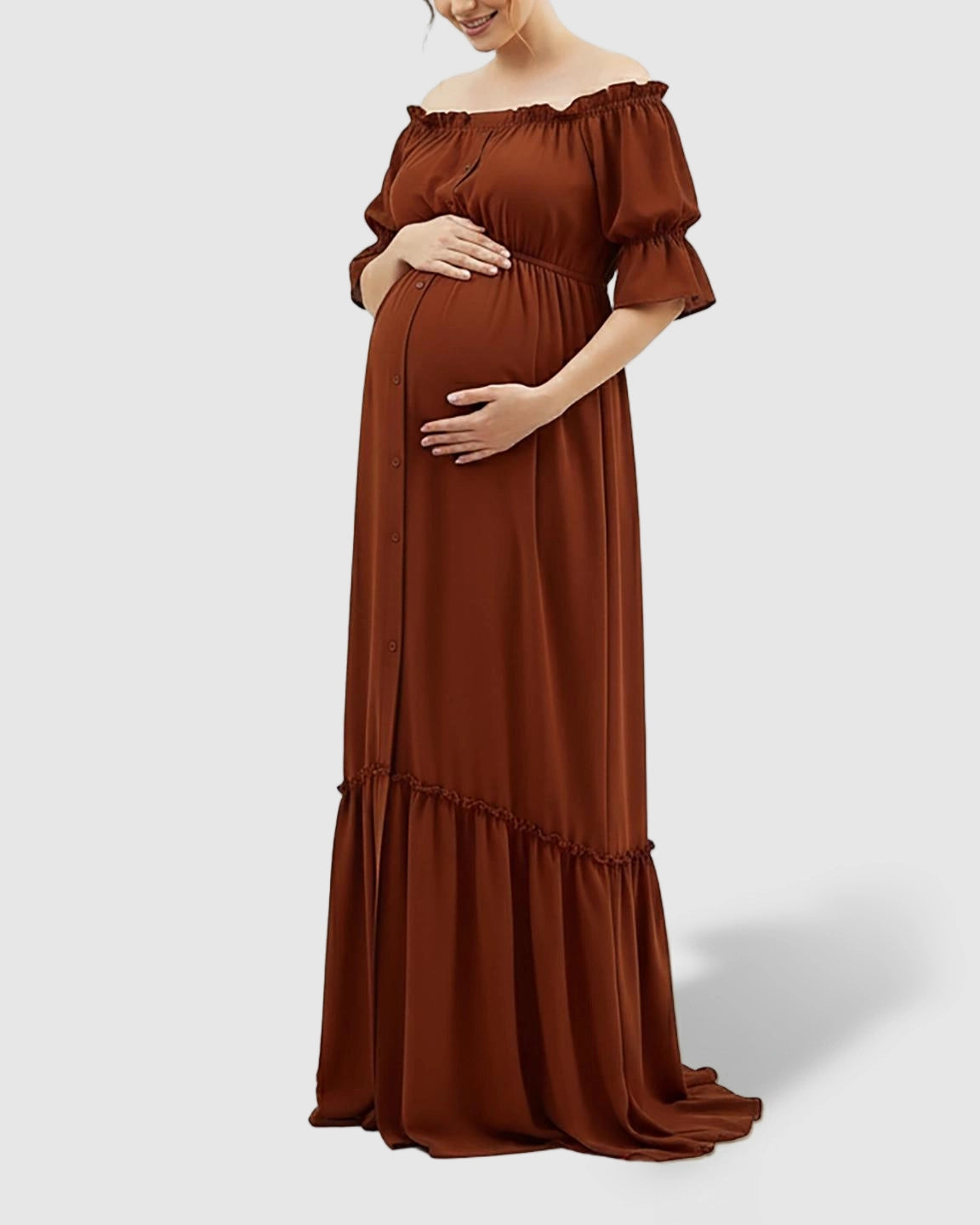 Elegant Off-Shoulder Flared Maternity Long Dress