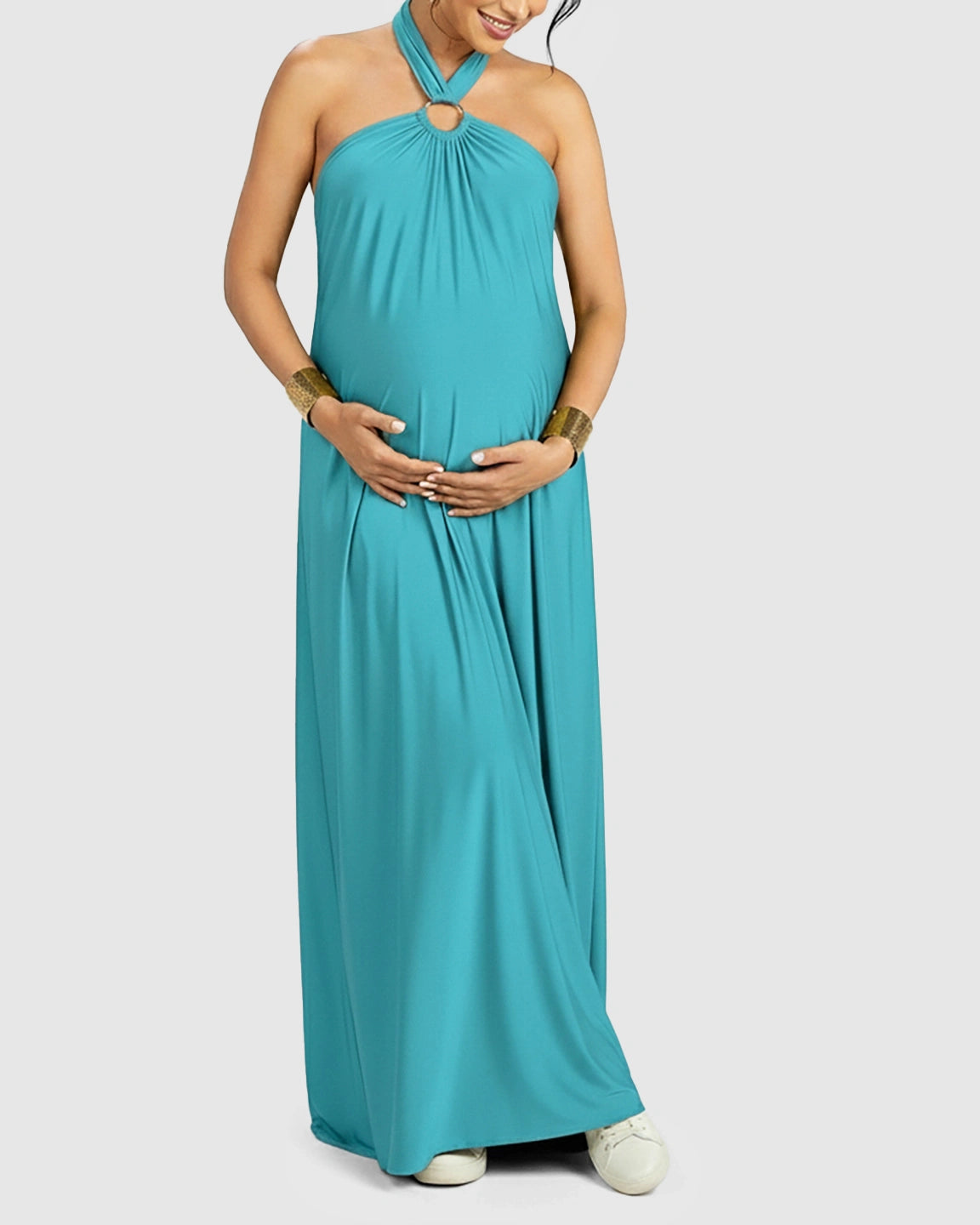 Backless Halter Neck Chiffon Maternity Maxi Dress