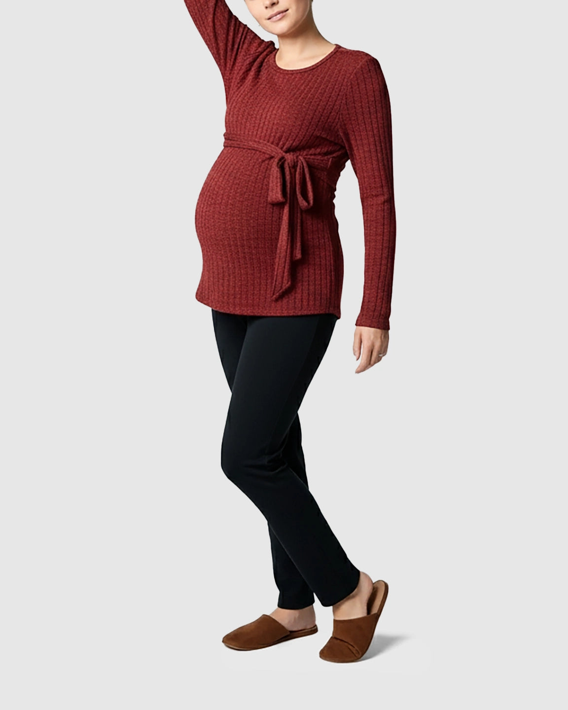 Ribbed Knit Tie-Waist Long Sleeve Maternity Top