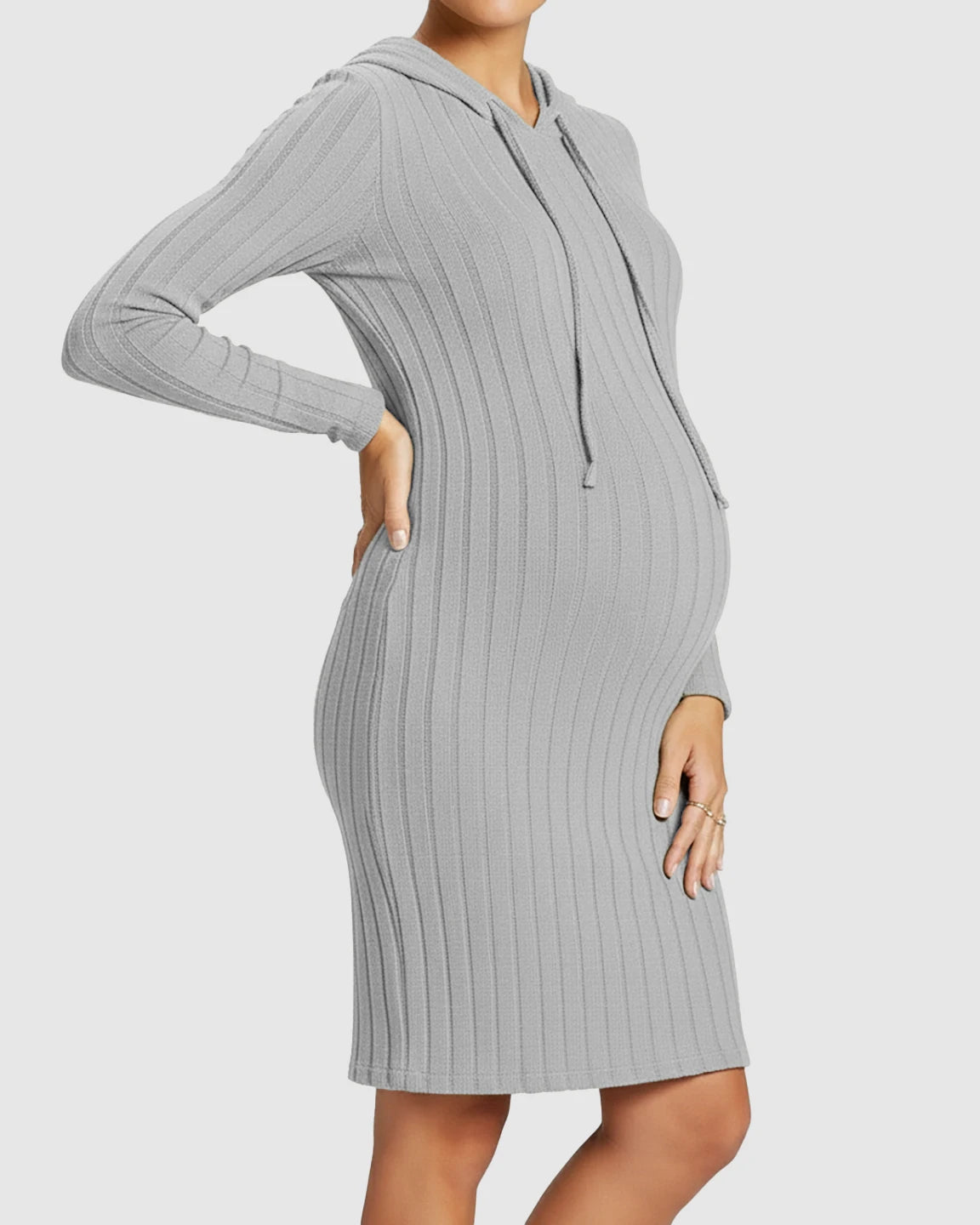 Ribbed Bodycon Hooded Maternity Midi Dress