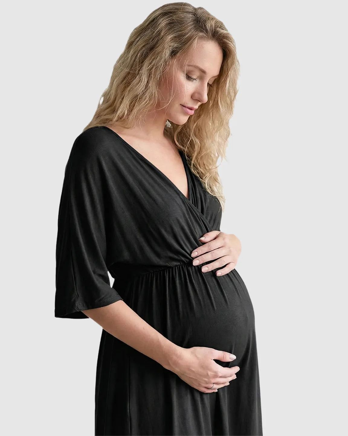 Cross-Front Romantic Style Maternity Midi Dress