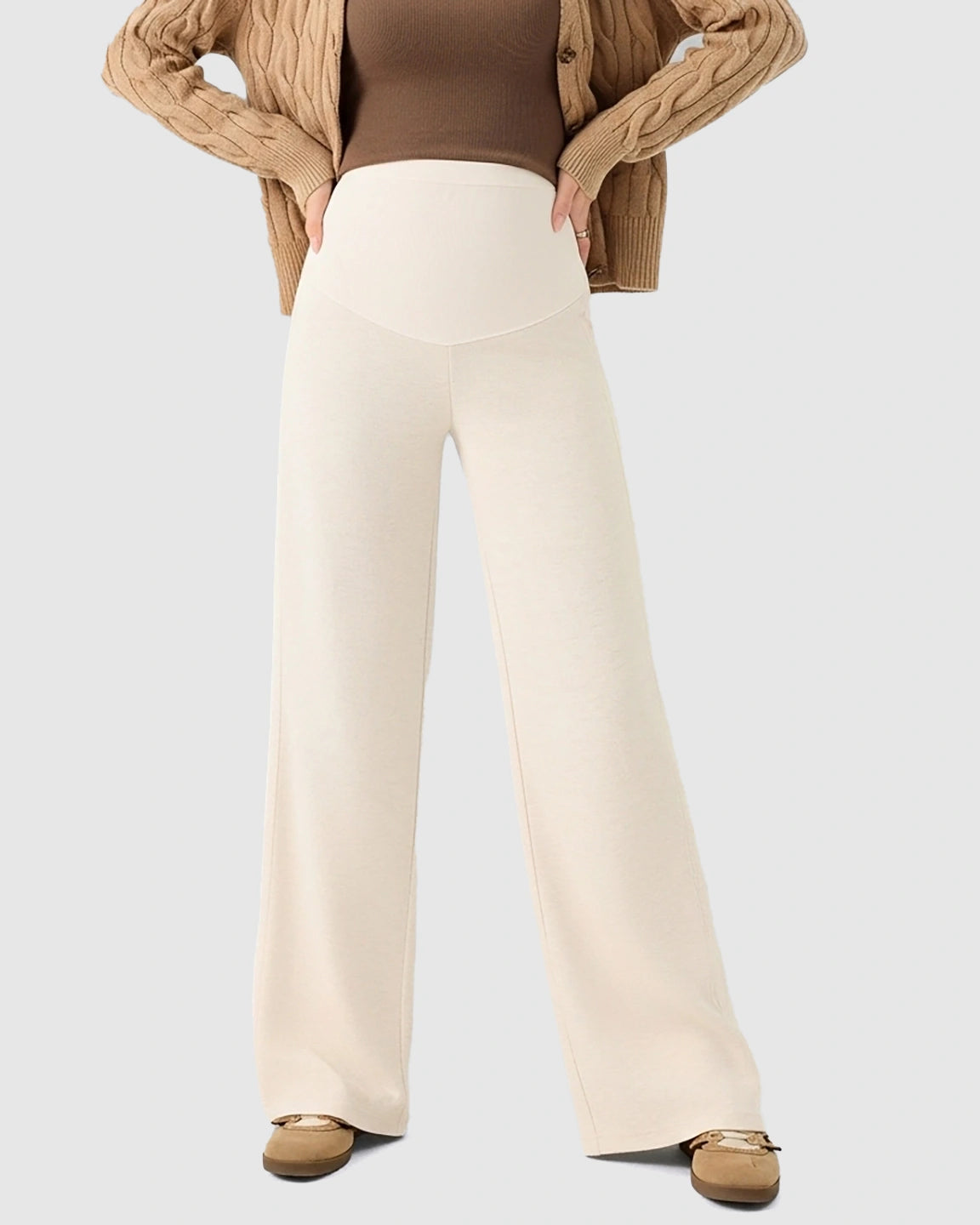 High Waist Wool Blend Wide-Leg Maternity Pants