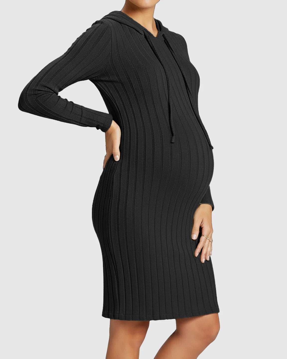Ribbed Bodycon Hooded Maternity Midi Dress