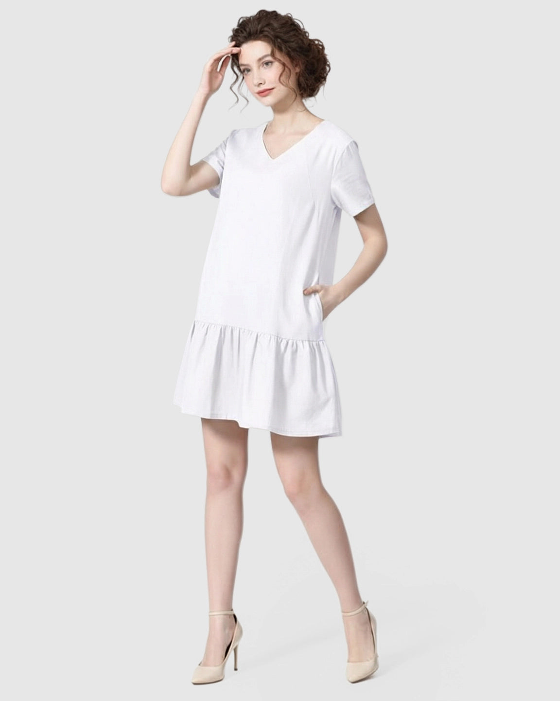Ruffled Hem A-line Maternity & Nursing Dress