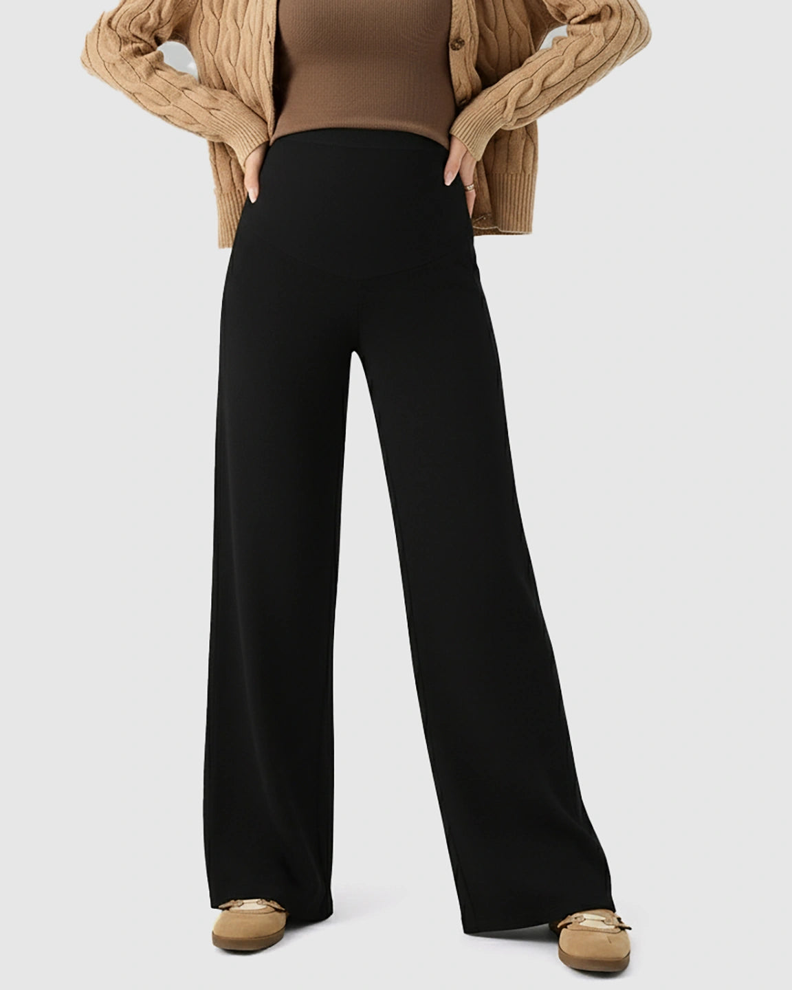 High Waist Wool Blend Wide-Leg Maternity Pants