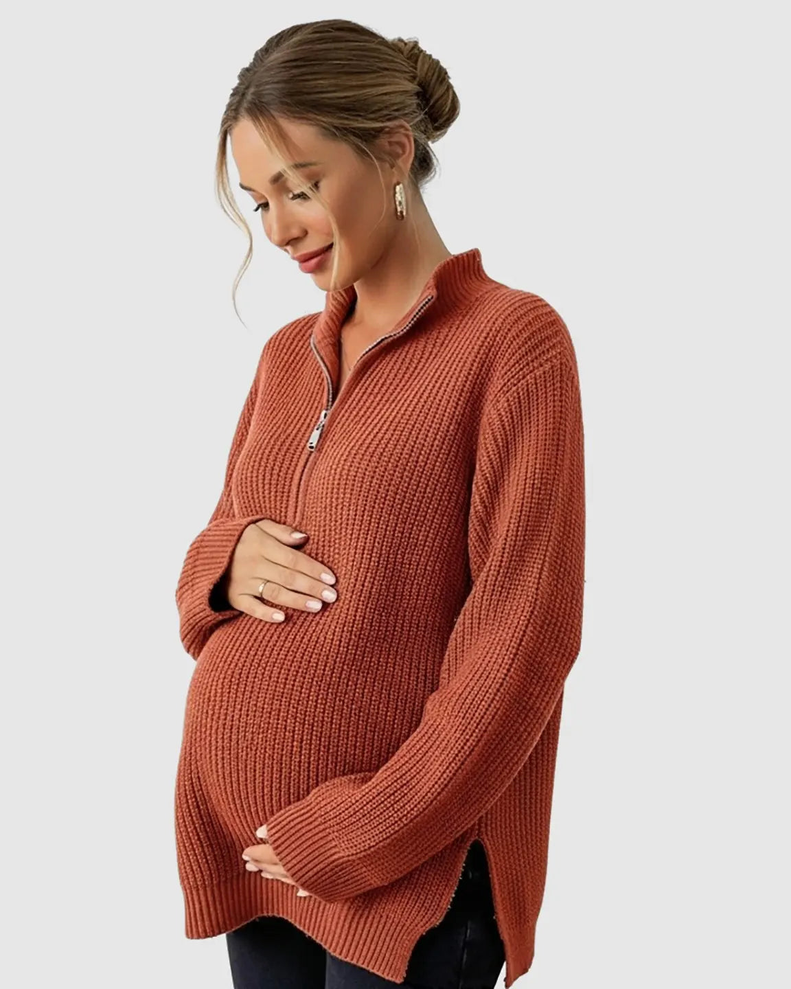 Ribbed Knit Half-Zip Maternity Sweater