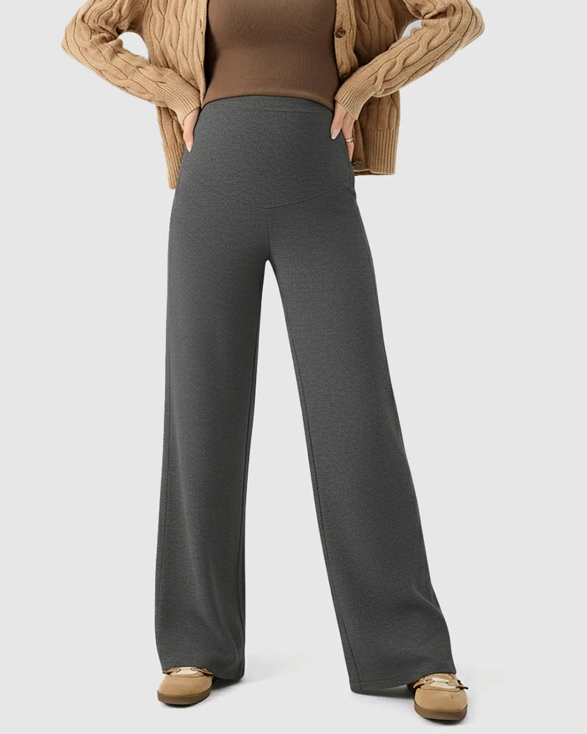 High Waist Wool Blend Wide-Leg Maternity Pants