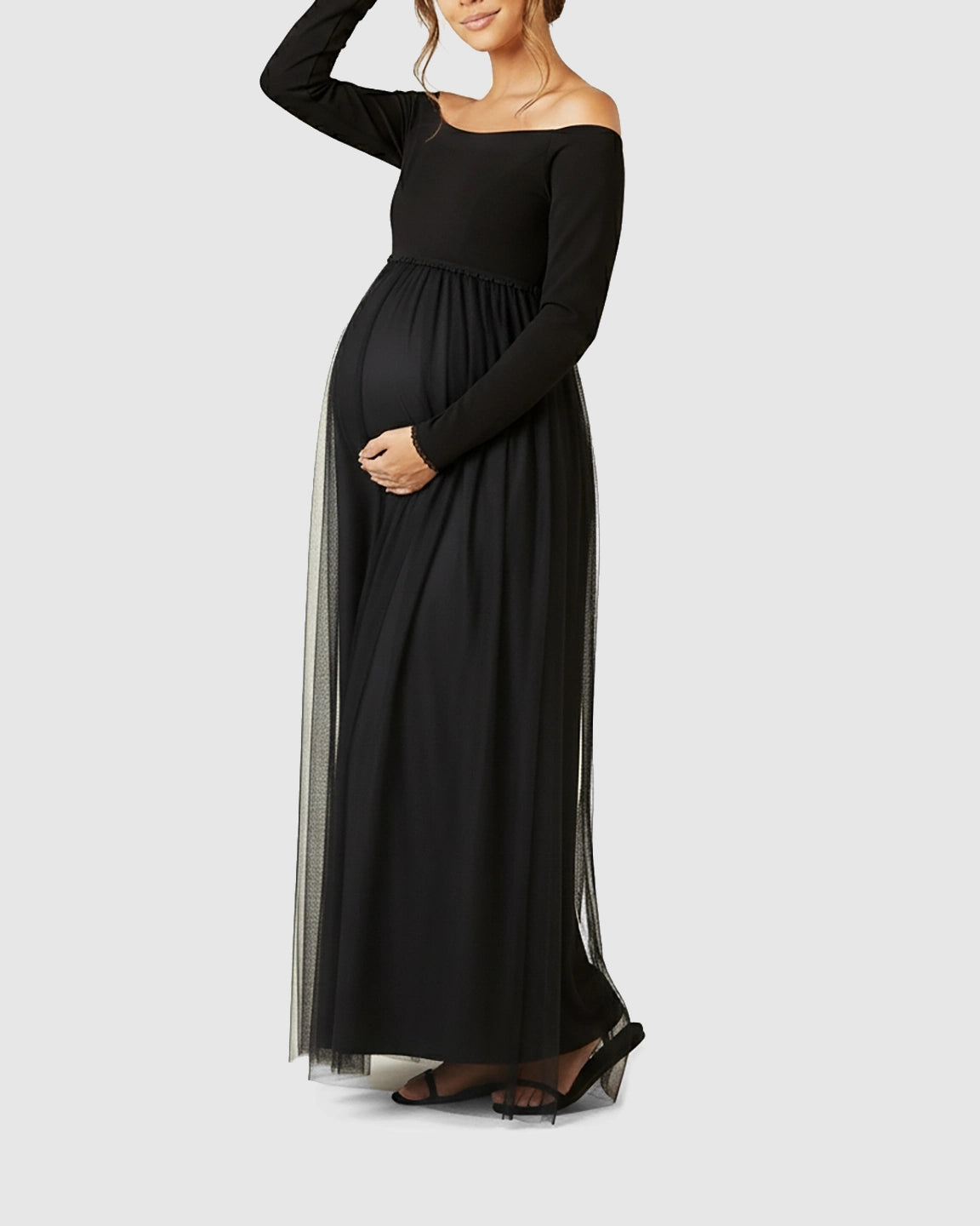 Off-Shoulder Tulle Maternity Maxi Dress