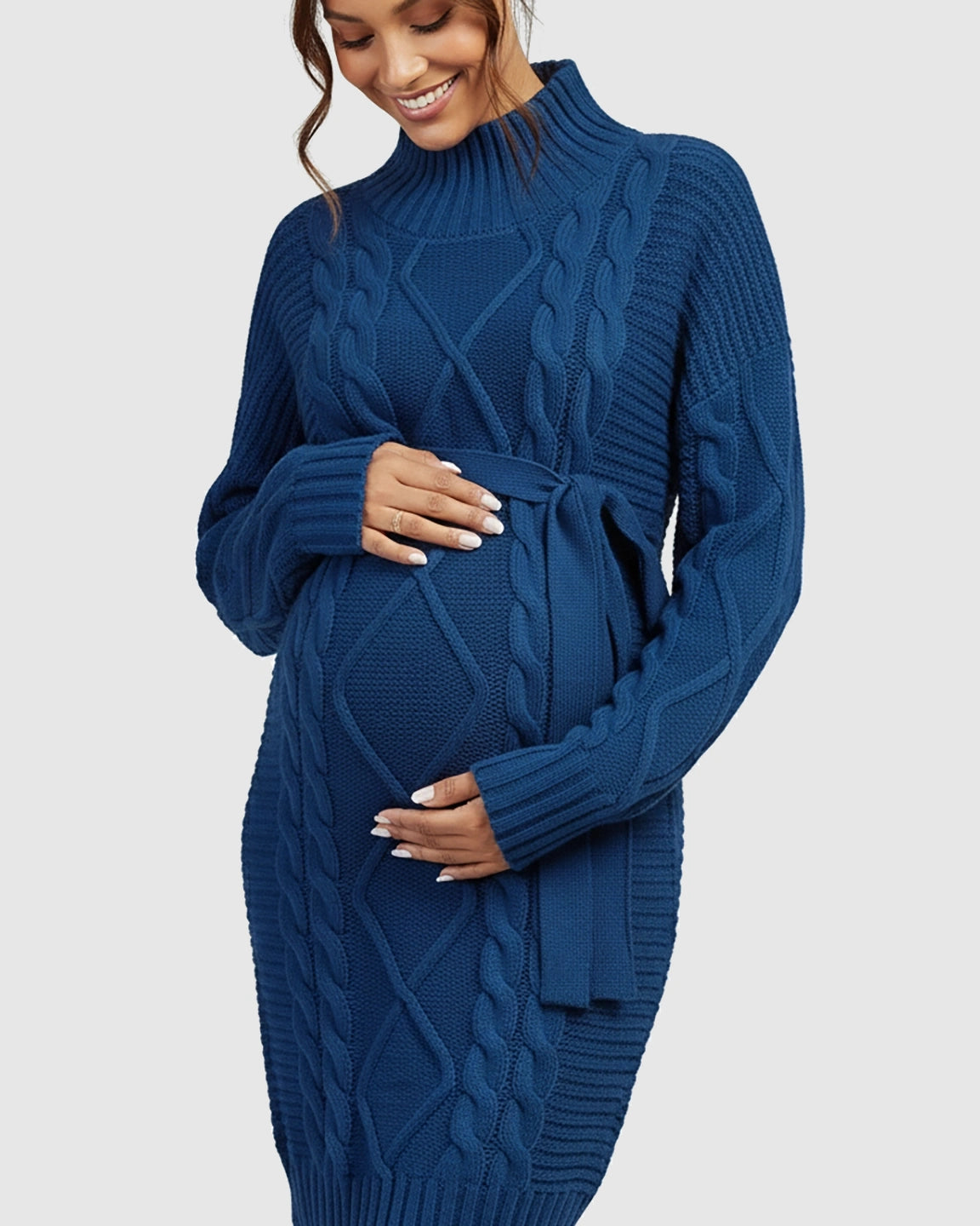 Tie-Waist Knitted Maternity Midi Dress