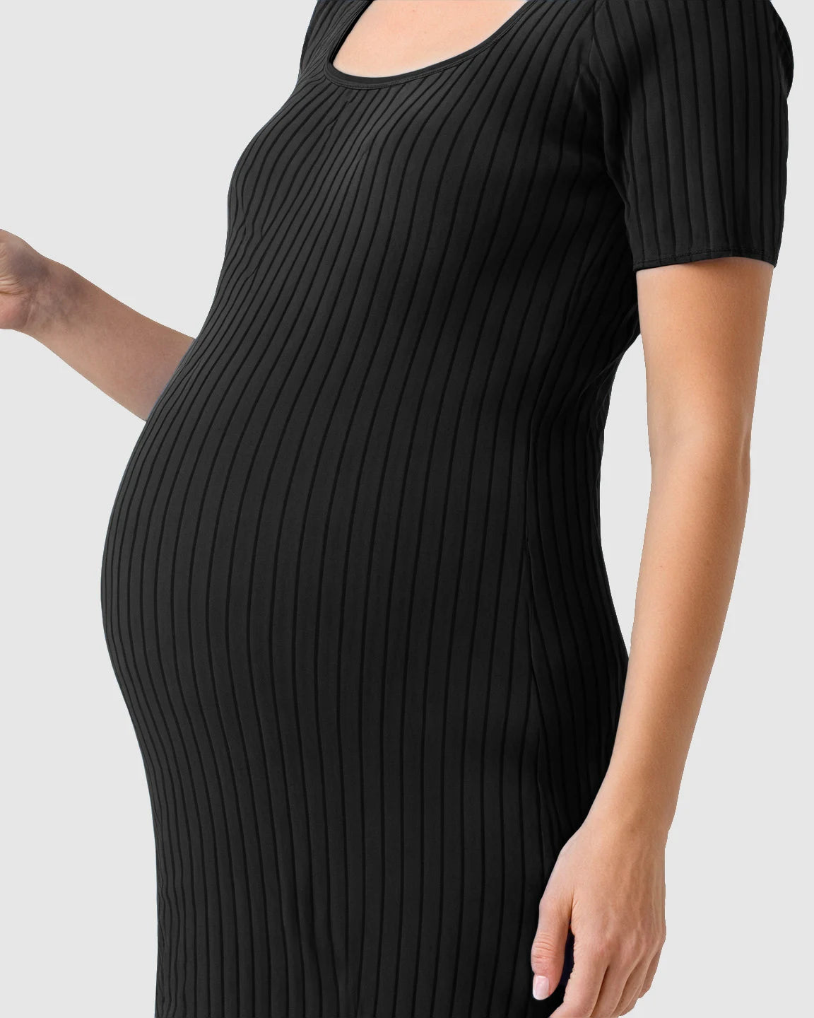 Ribbed Knit Square Neck Bodycon Maternity Midi Dress
