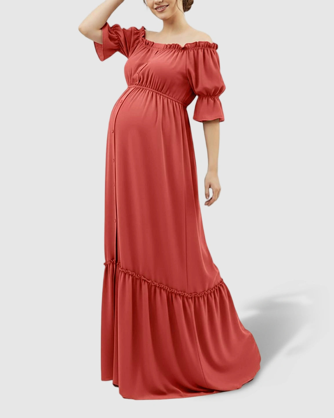 Elegant Off-Shoulder Flared Maternity Long Dress