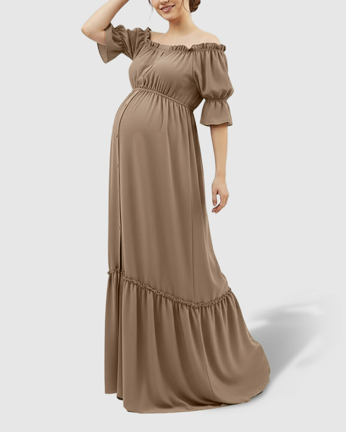 Elegant Off-Shoulder Flared Maternity Long Dress