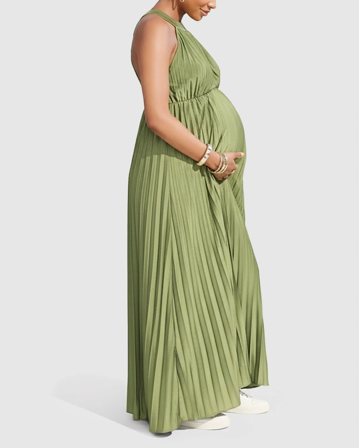 Elegant Faux Silk Floor Length Maternity Maxi Dress