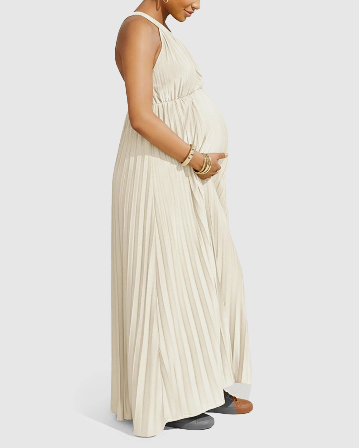 Elegant Faux Silk Floor Length Maternity Maxi Dress