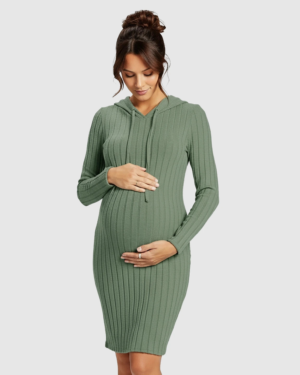 Ribbed Bodycon Hooded Maternity Midi Dress