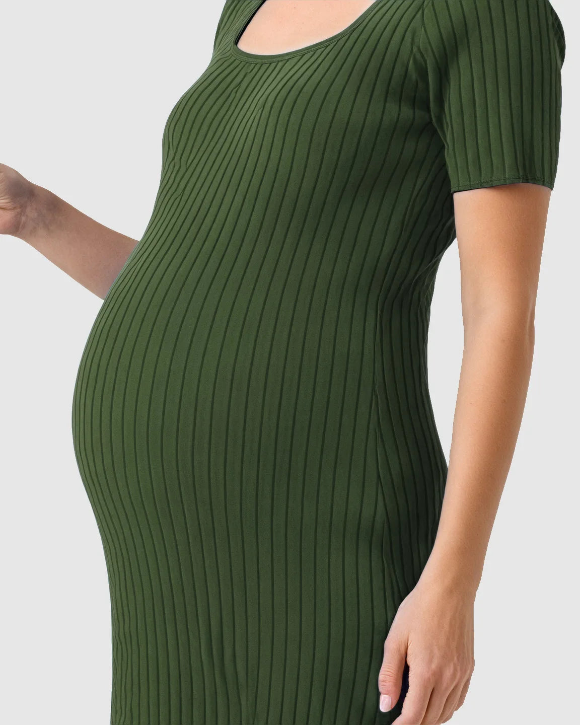 Ribbed Knit Square Neck Bodycon Maternity Midi Dress