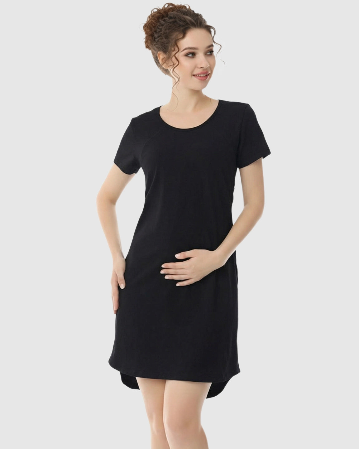 Side-Access Nursing Casual Maternity Midi Dress