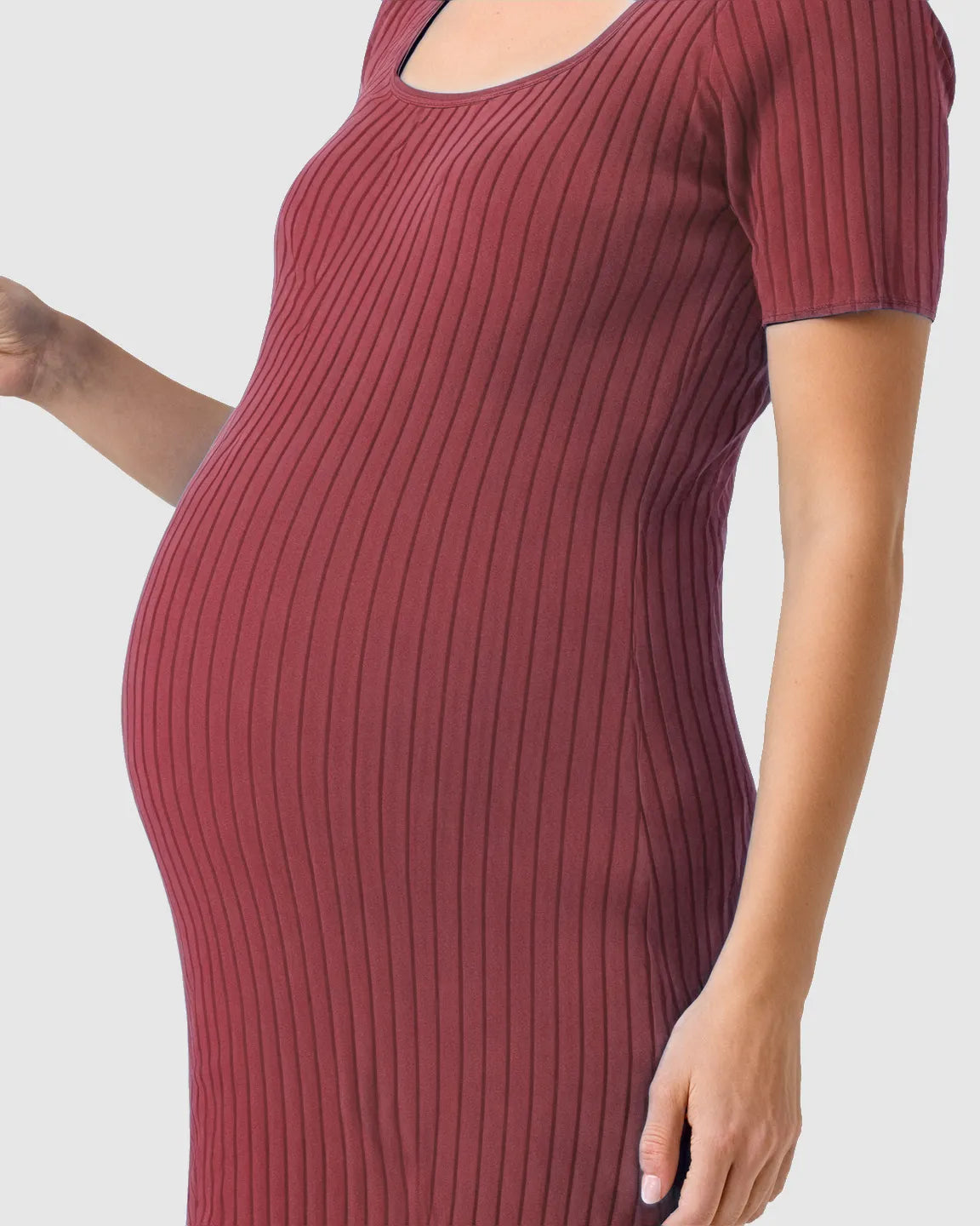 Ribbed Knit Square Neck Bodycon Maternity Midi Dress